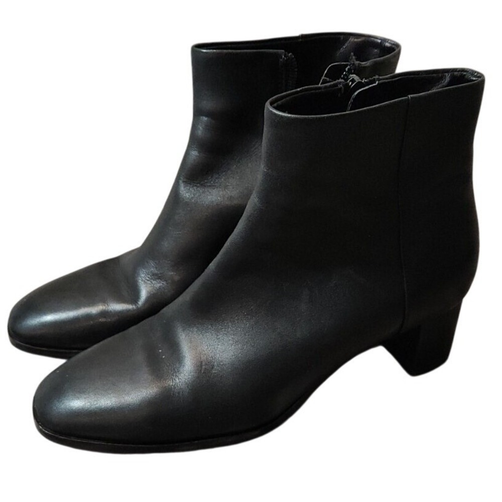 Via Spiga Black Leather Side Zip Block Heel Ankle Boots Womens‎ US 6 EUR 36.5